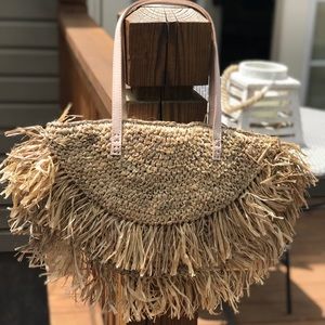 New Straw Fringe Bag with Leather Straps